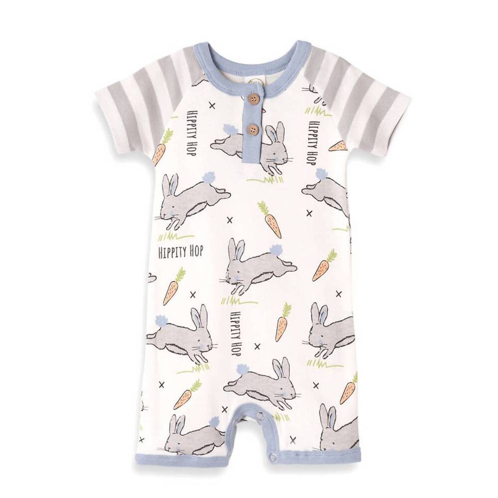 NEW TESA BABE "easter parade" henley shortie romper for baby boys in blue/ivory